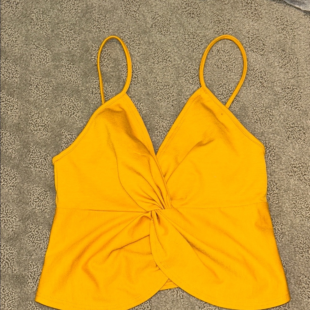 Zara Yellow Spaghetti strap  Tie Front Crop Top
